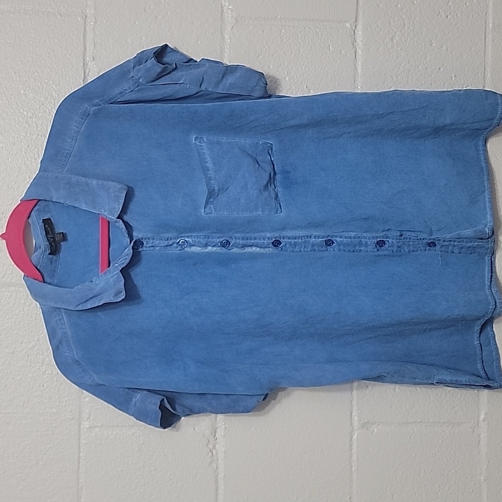 Velvet Heart Blue Button Front Short Sleeve Blouse Size XL Lightweight Rayon Top